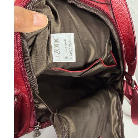 S-Zone Women’s Cowhide Leather Backpack Burgundy Red BoHo main image 9